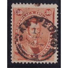 ARGENTINA 1867 GJ 42 ESTAMPILLA CON PEQUEÑO ADELGAZAMIENTO USADA CON MATASELLO SAN PEDRO CRUZ DE MALTA